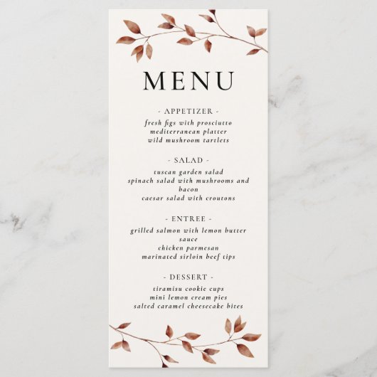 Menu Feuille minimaliste Mariage de automne moderne (Devant)