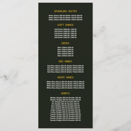 Menu Feuille Rustique, Limite Du Restaurant (Dos)