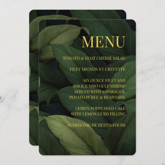 Menu Feuille Tropical Vert foncé (Devant / Derrière)