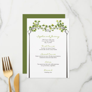 Menu Feuille vert noué amoureux arbres Mariage d'été
