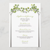 Menu Feuille vert noué amoureux arbres Mariage d'été (Devant)