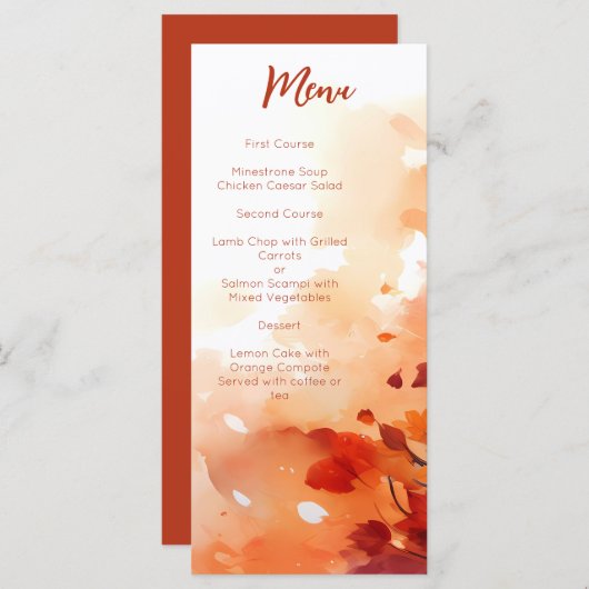 Menu Feuilles aquarelles élégantes d'automne orange brû (Devant / Derrière)