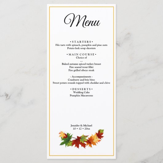 Menu Feuilles Automne Couleur Automne Personnaliser le  (Devant)
