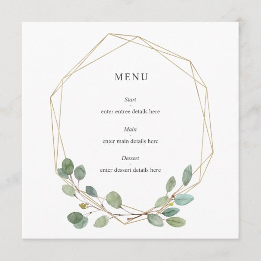 Menu Feuilles botaniques Elegant Gold Geo Frame Mariage (Devant)