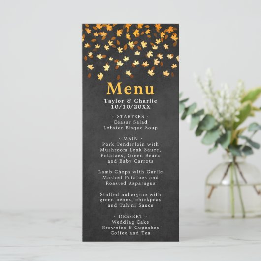 Menu Feuilles d'automne Mariage noir et or (Debout devant)