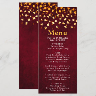 Menu Feuilles d'automne Mariage rouge et or