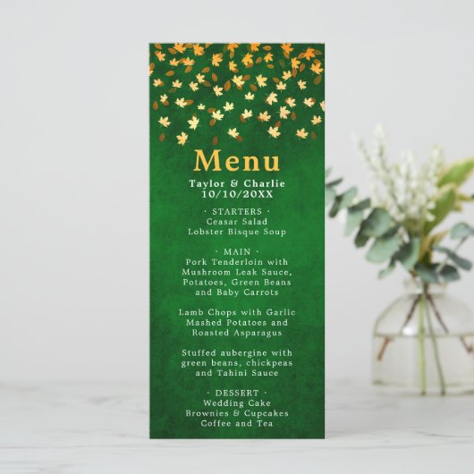 Menu Feuilles d'automne Mariage vert et or (Debout devant)