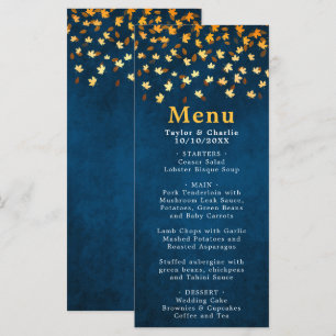 Menu Feuilles d'automne Marine Mariage bleu et or