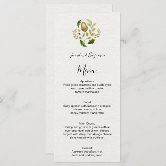 Menu Feuilles de chêne rustique en aquarelle| (Devant / Derrière)