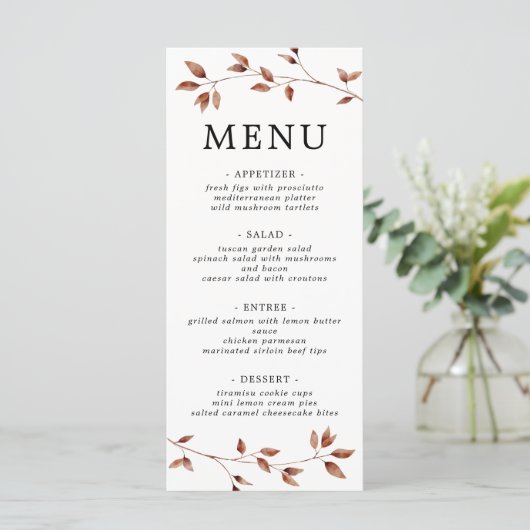 Menu Feuilles de chute minimes simples Mariage botaniqu (Debout devant)