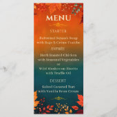 Menu Feuilles de Teal et Orange d'Automne Rustique (Devant)