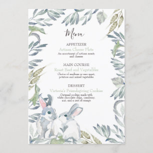 Menu Feuilles peints et lapins d'aquarelle en bois