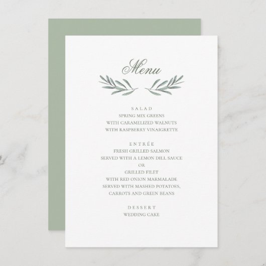 Menu Feuilles simples d'olivier. Mariage italien. Botan (Devant / Derrière)