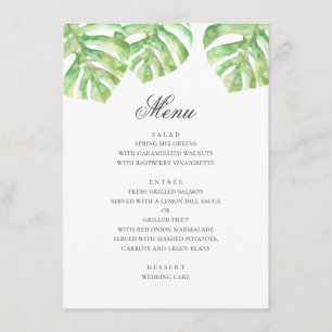 Menu Feuilles vertes exotiques. Mariage tropical d'été