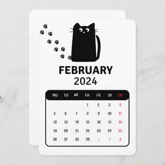 Menu Février 2024 Stand Alone Black Cat Calendrier (Devant / Derrière)