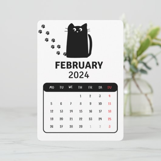 Menu Février 2024 Stand Alone Black Cat Calendrier (Debout devant)