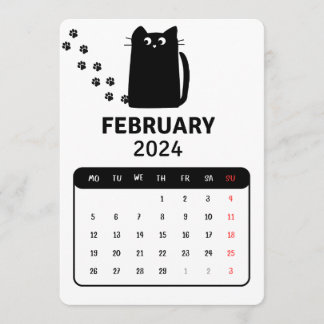 Menu Février 2024 Stand Alone Black Cat Calendrier