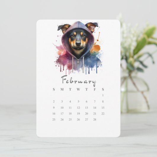 Menu Février Calendrier autonome Chien Splash Art (Debout devant)