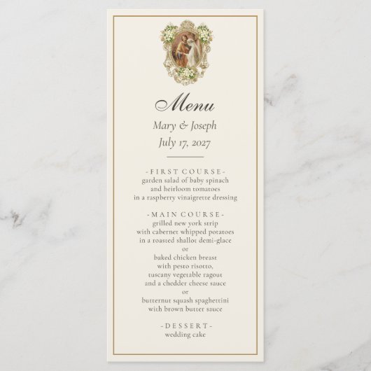 Menu Fiançailles catholiques Marie & Joseph Mariage (Devant)