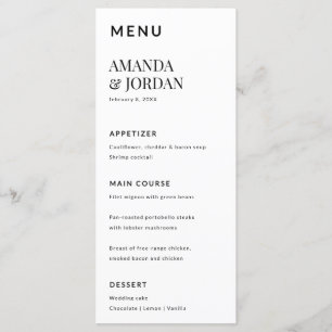 Menu Fiançailles minimaliste de luxe noir et blanc