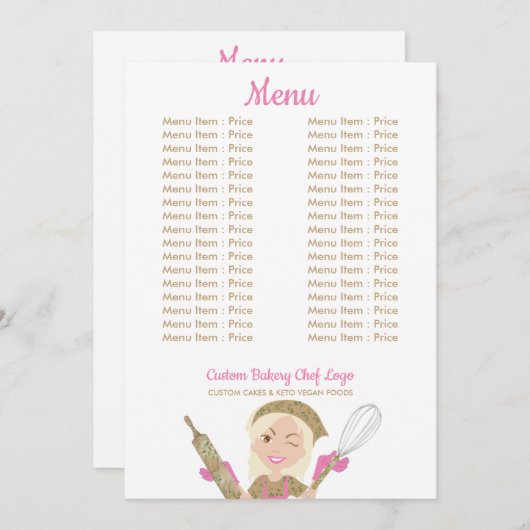 Menu Fille Boulanger Cheveux Longs Jaunes Rose Pâtissiè (Devant / Derrière)