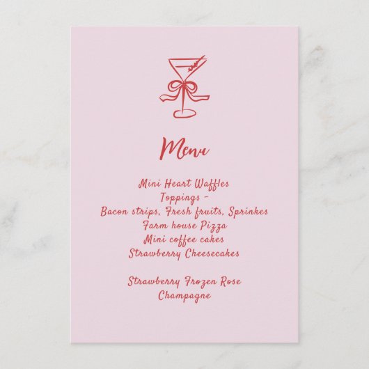 Menu Filles Cocktail Brunch Rouge rose manuscrit (Devant)