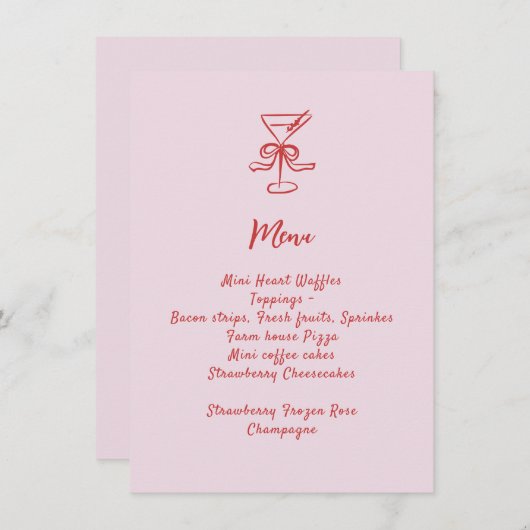Menu Filles Cocktail Brunch Rouge rose manuscrit (Devant / Derrière)
