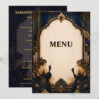 Menu Filles Gatsby flapper art déco dîner de mariage