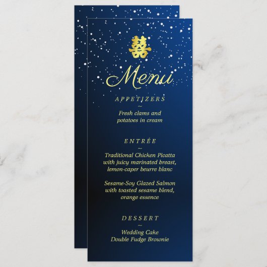 Menu Flacon bleu mariage chinois nuit étoilée (Devant / Derrière)