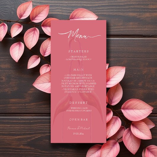 Menu Flamant Rose Élégant Vin
