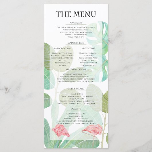 Menu Flamant rose, Feuilles et fleurs tropicales pour m (Devant)