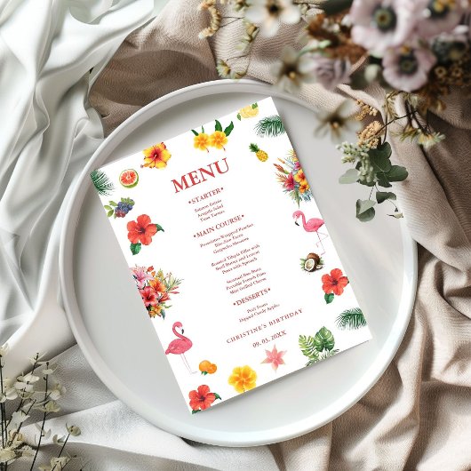 Menu Flamingle Luau Floral Tropical Summer Anniversaire