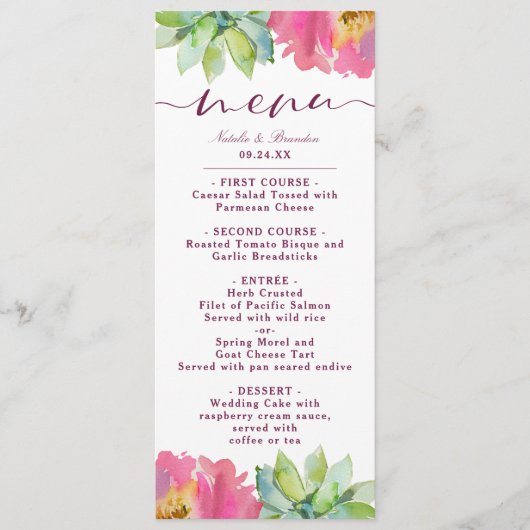 Menu Fleur Chic Mint & Blush Pink Floral Dîner (Devant)