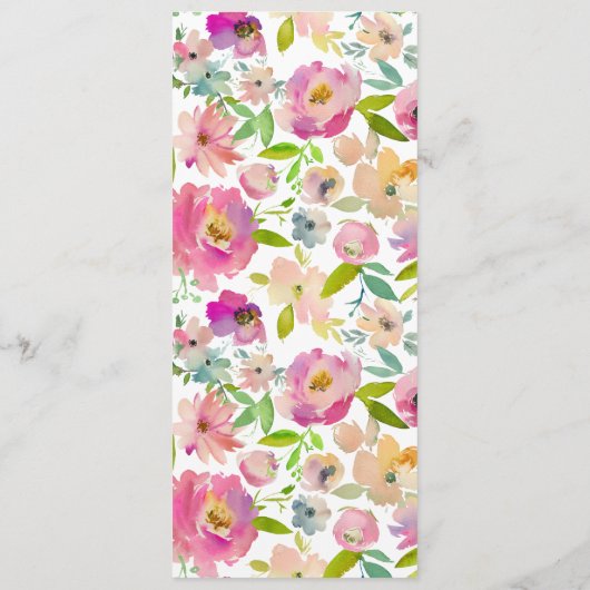 Menu Fleur Chic Mint & Blush Pink Floral Dîner (Dos)