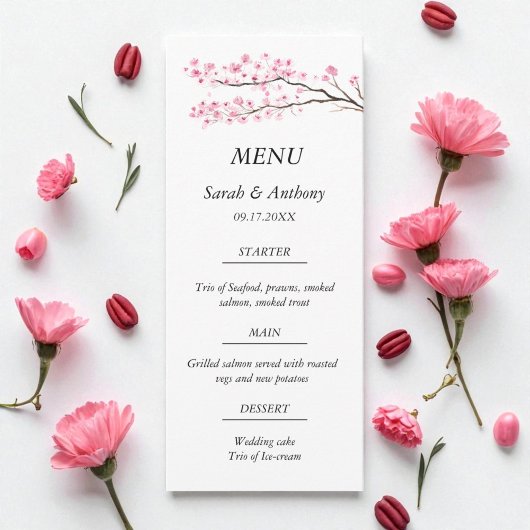 Menu Fleur de cerisier rose Botanique Floral Mariage