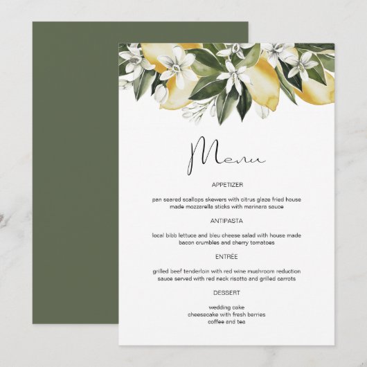 Menu Fleur de DAHLIA Citron Aquarelle Fruit (Devant / Derrière)