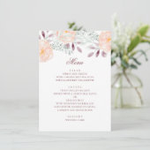 Menu Fleur de pêche à l'aquarelle. Mariage botanique. F (Debout devant)