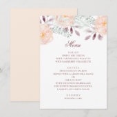 Menu Fleur de pêche à l'aquarelle. Mariage botanique. F (Devant / Derrière)