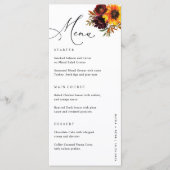 Menu Fleur de Soleil Florale Bourgogne Réception Mariag (Devant)