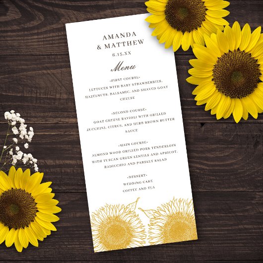 Menu Fleur de soleil jaune Floral été Mariage de automn