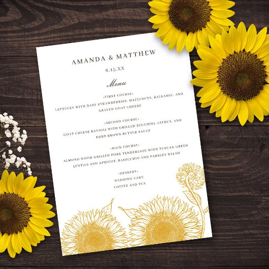 Menu Fleur de soleil jaune Floral été Mariage de automn