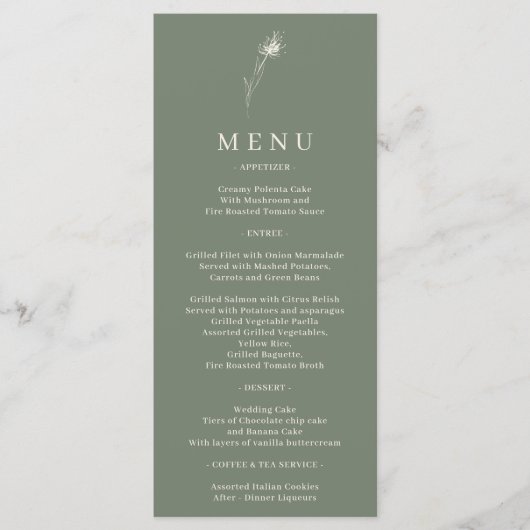 Menu Fleur de Vert Sauge Bohème Pissenlit (Devant)