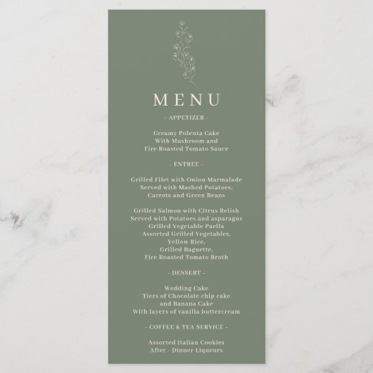 Menu Fleur de Vert Sauge Bohème Simple Botanique (Devant)