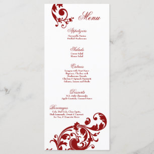 Menu Fleur en filigrane florale de rouge cramoisi de 25