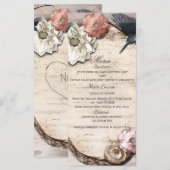 Menu Fleur et Colibri en Bouleau Blanc Rustique (Devant / Derrière)