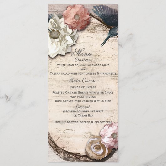 Menu Fleur et Colibri en Bouleau Blanc Rustique (Devant)