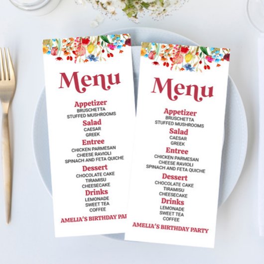 Menu Fleur fleur sauvage Fleur Fête d'anniversaire Nour