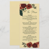Menu Fleur Romance Beige Chaud , Menu de Mariage (Devant / Derrière)