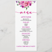 Menu Fleur rose et pourpre Nourriture fête d'anniversai (Devant)