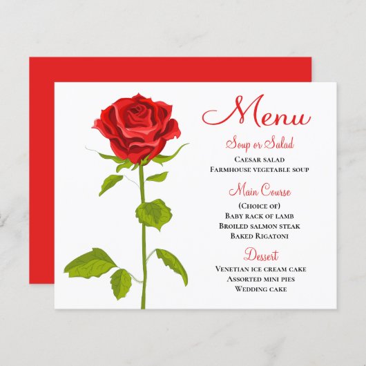 Menu Fleur Rouge Rose Mariage Réception de mariage (Devant / Derrière)